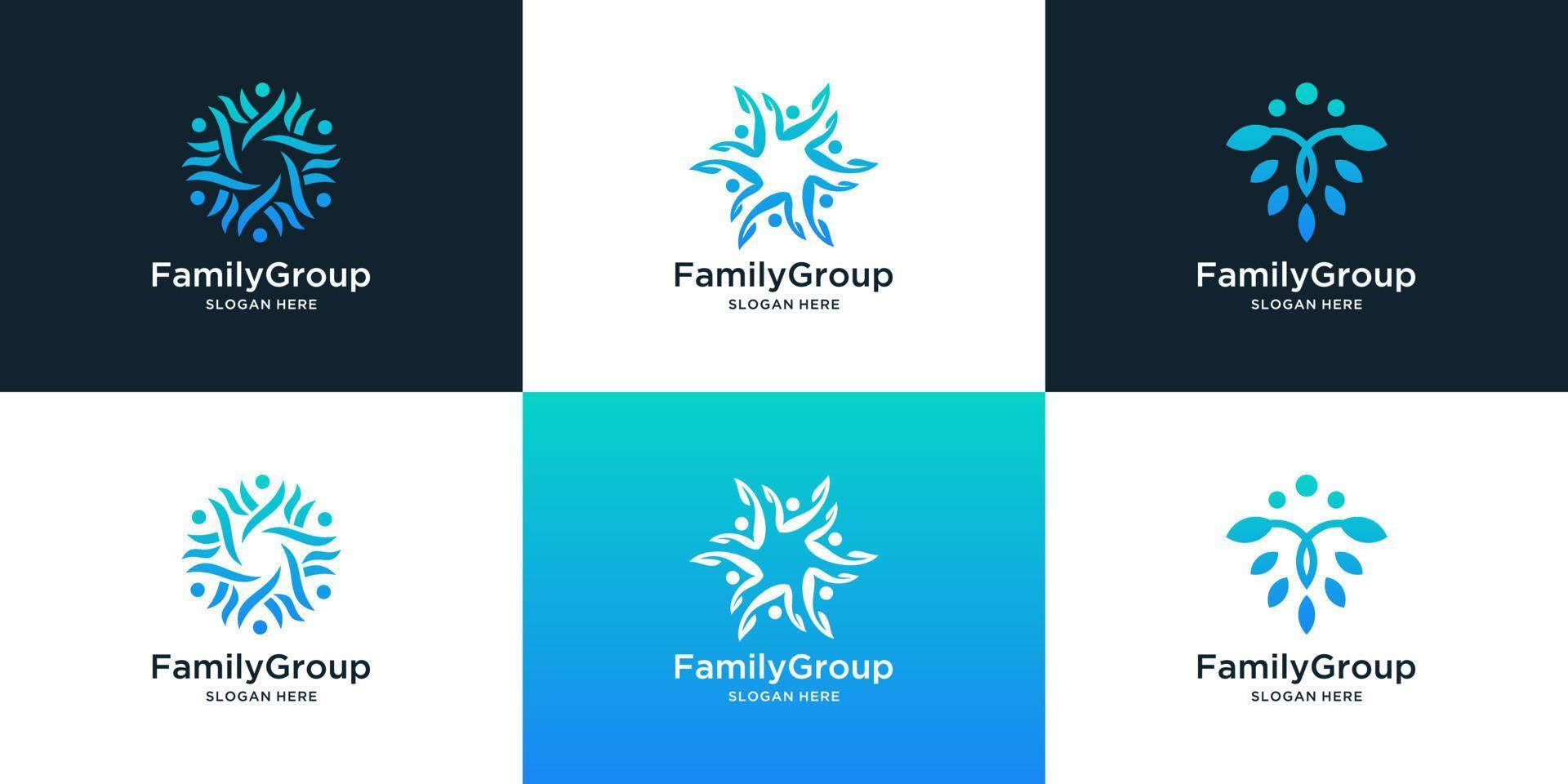 colección de personas, familia y diseño de logotipo comunitario para grupos sociales y cuidado familiar. vector