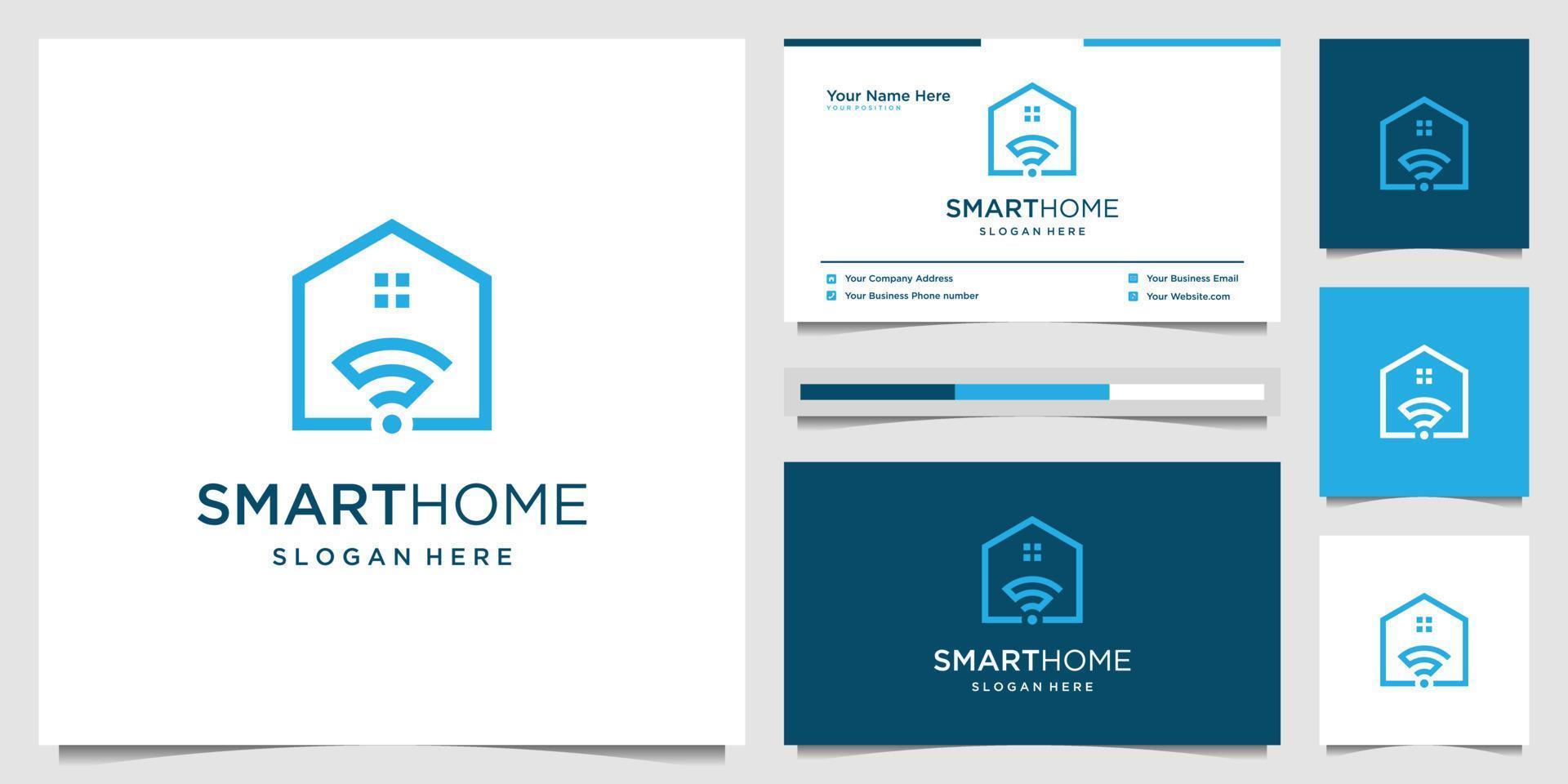 Creative smart home with wireless, signal, remote and home icon. innovation logo design and business card. vector