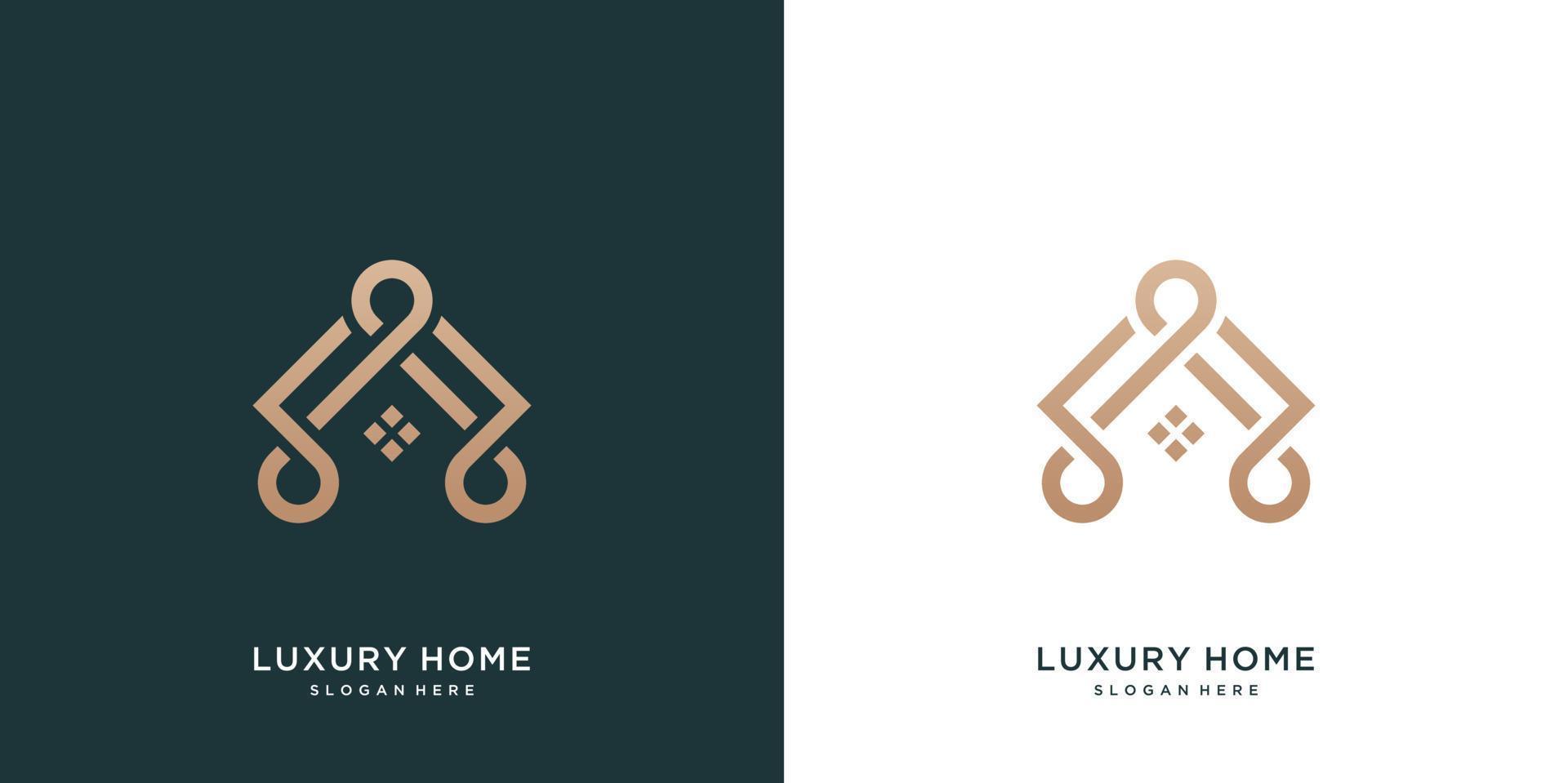 Minimalist home design logo with line art style vector