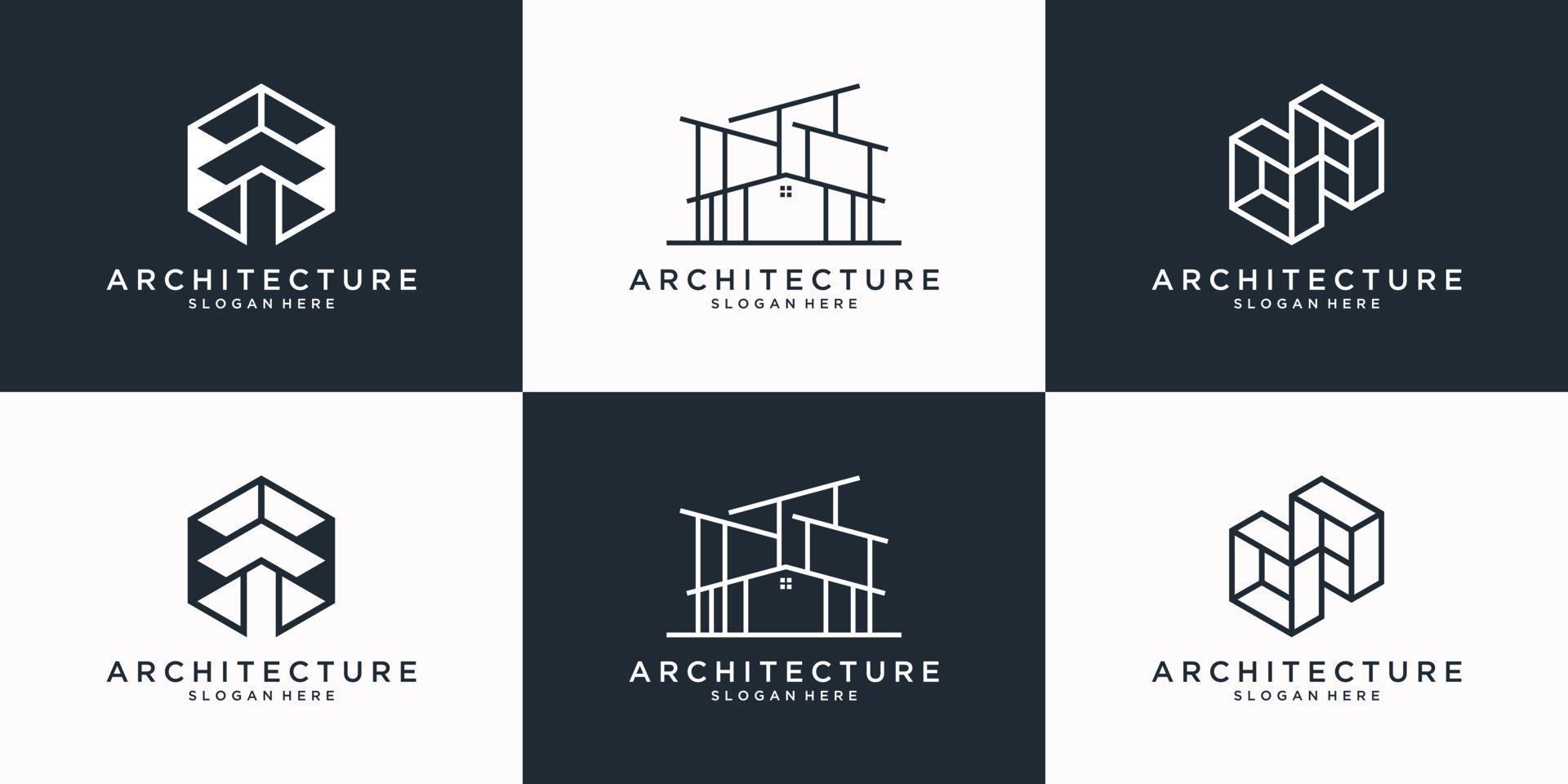 Collection of architecture logo design template. Minimalist building, real estate, renovation, home logo with line art style. vector