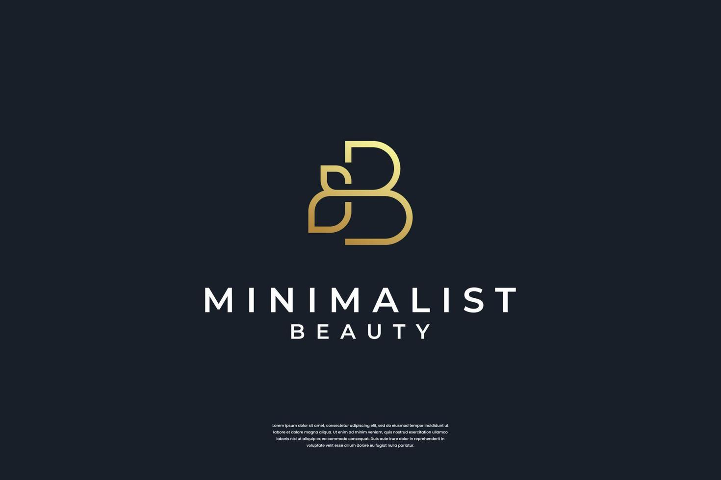 Minimalist golden initial B and leaf logo design with liner vector