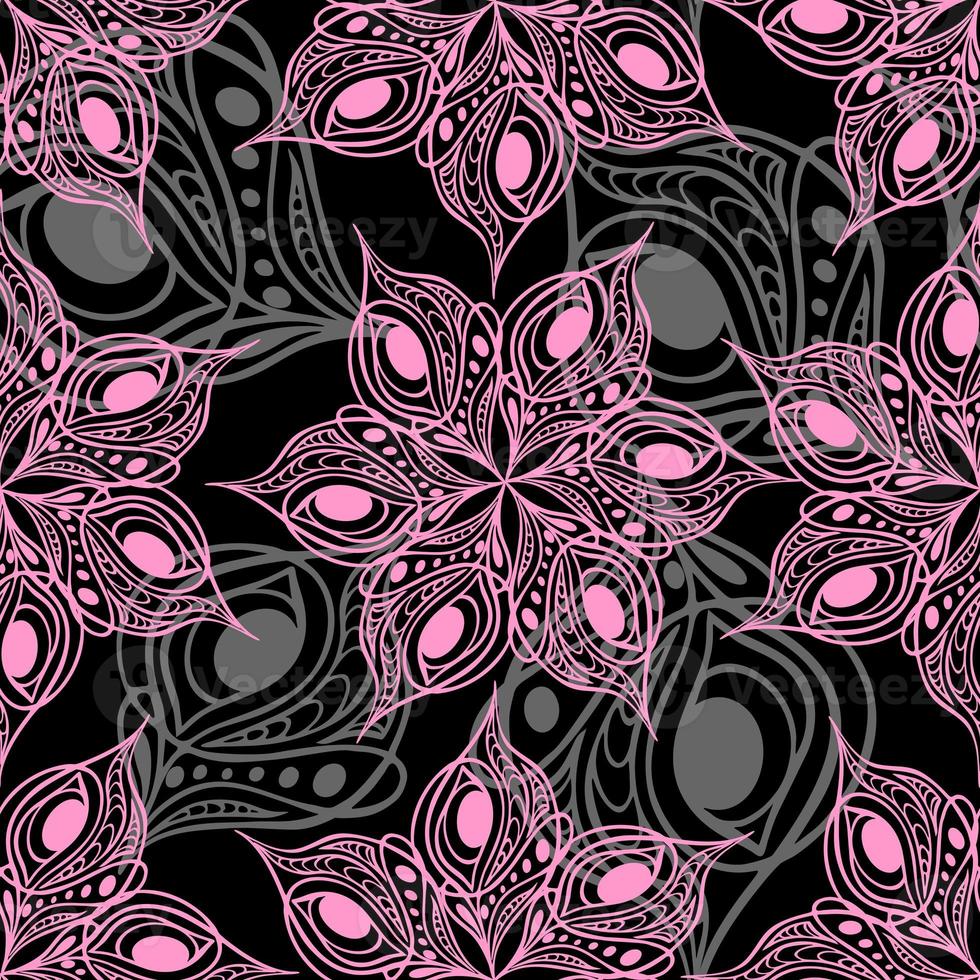 patrón sin costuras de elementos gráficos abstractos de color gris rosa sobre un fondo negro, textura, diseño foto