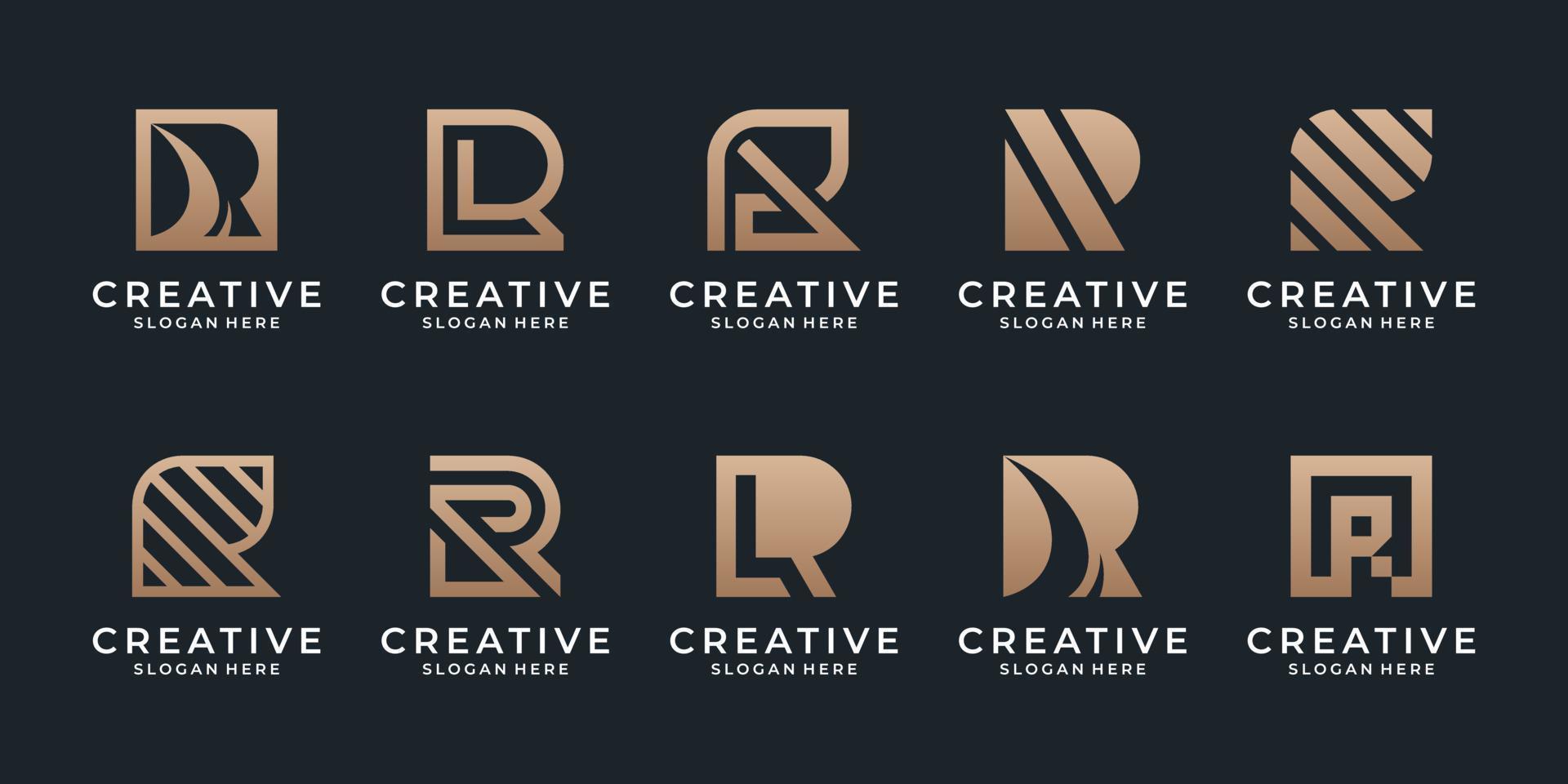 Set of letter r logo collection with golden concept for business consulting, initial, finance company vector