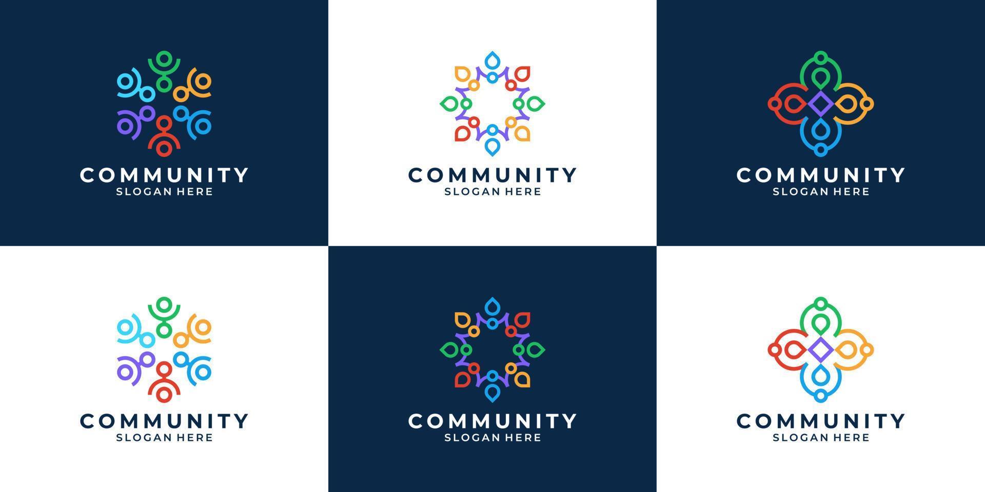 Set of abstract people together family unity logo. Colorful symbol for team work, community, group, etc. vector