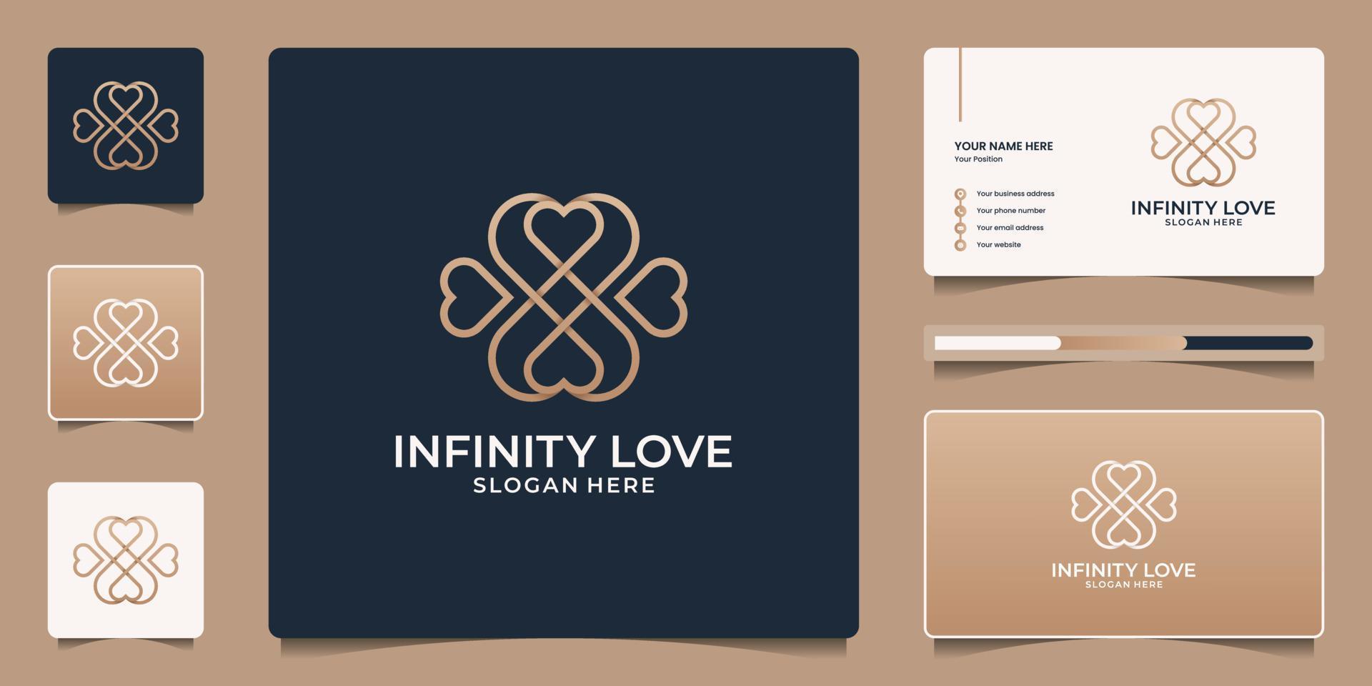 diseño de logotipo de amor infinito de lujo minimalista y tarjeta de visita vector