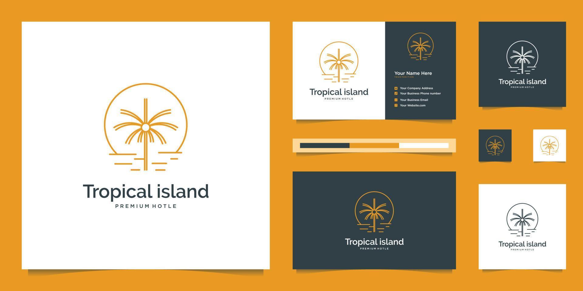 Palm tree and sun. Abstract design concept for travel agencies, tropical resorts, beach hotels. Summer vacation symbol. Vector logo design template.