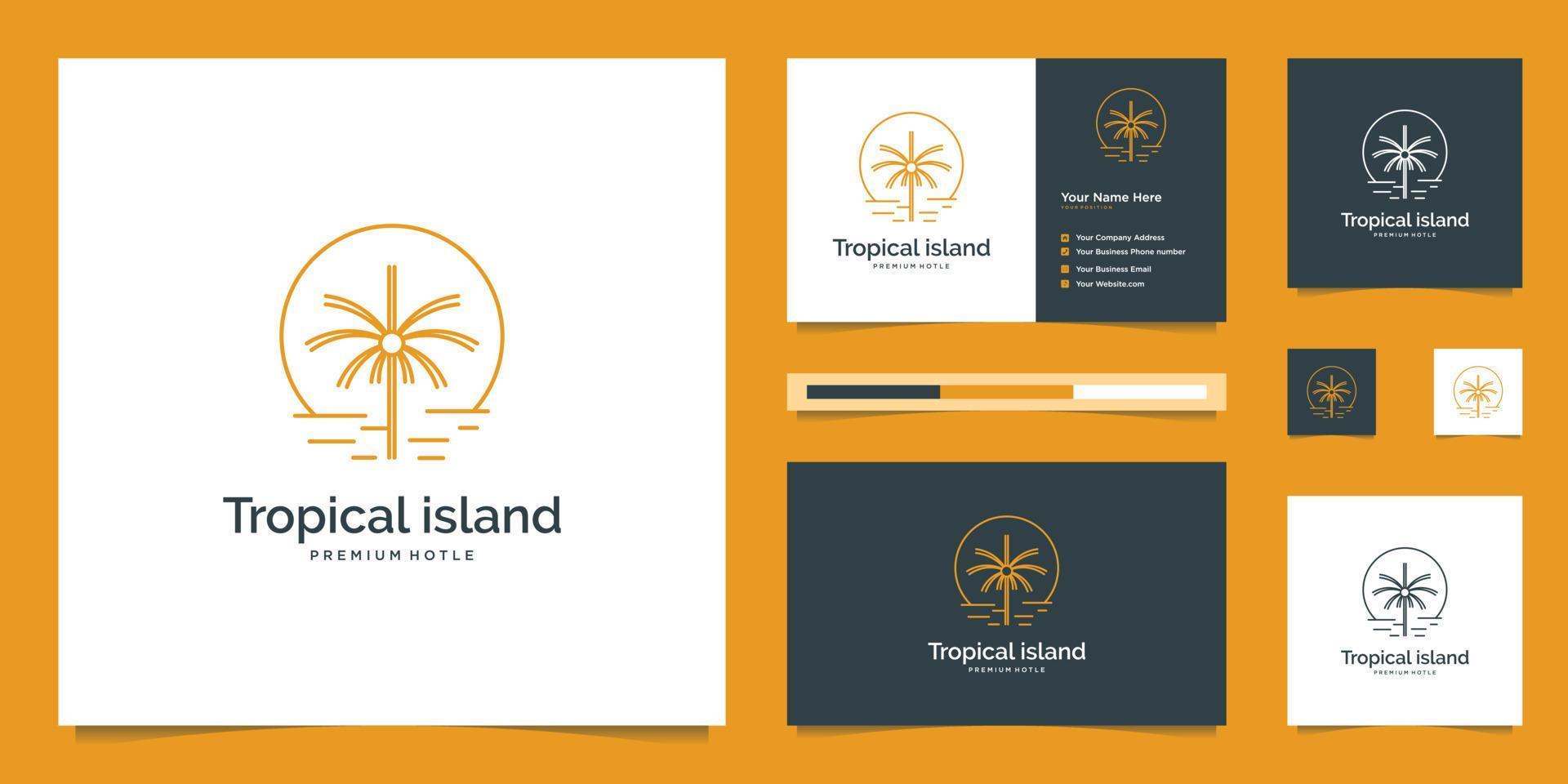 palmera y sol. concepto de diseño abstracto para agencias de viajes, resorts tropicales, hoteles de playa. símbolo de vacaciones de verano. plantilla de diseño de logotipo vectorial. vector