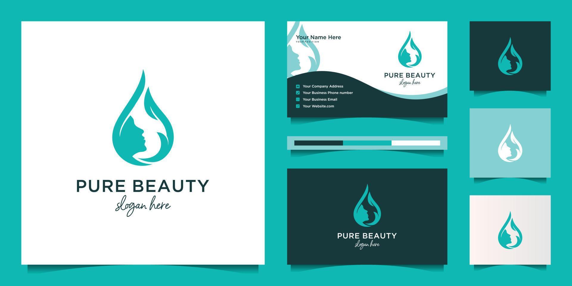 face woman with water drop design logo and business card vector