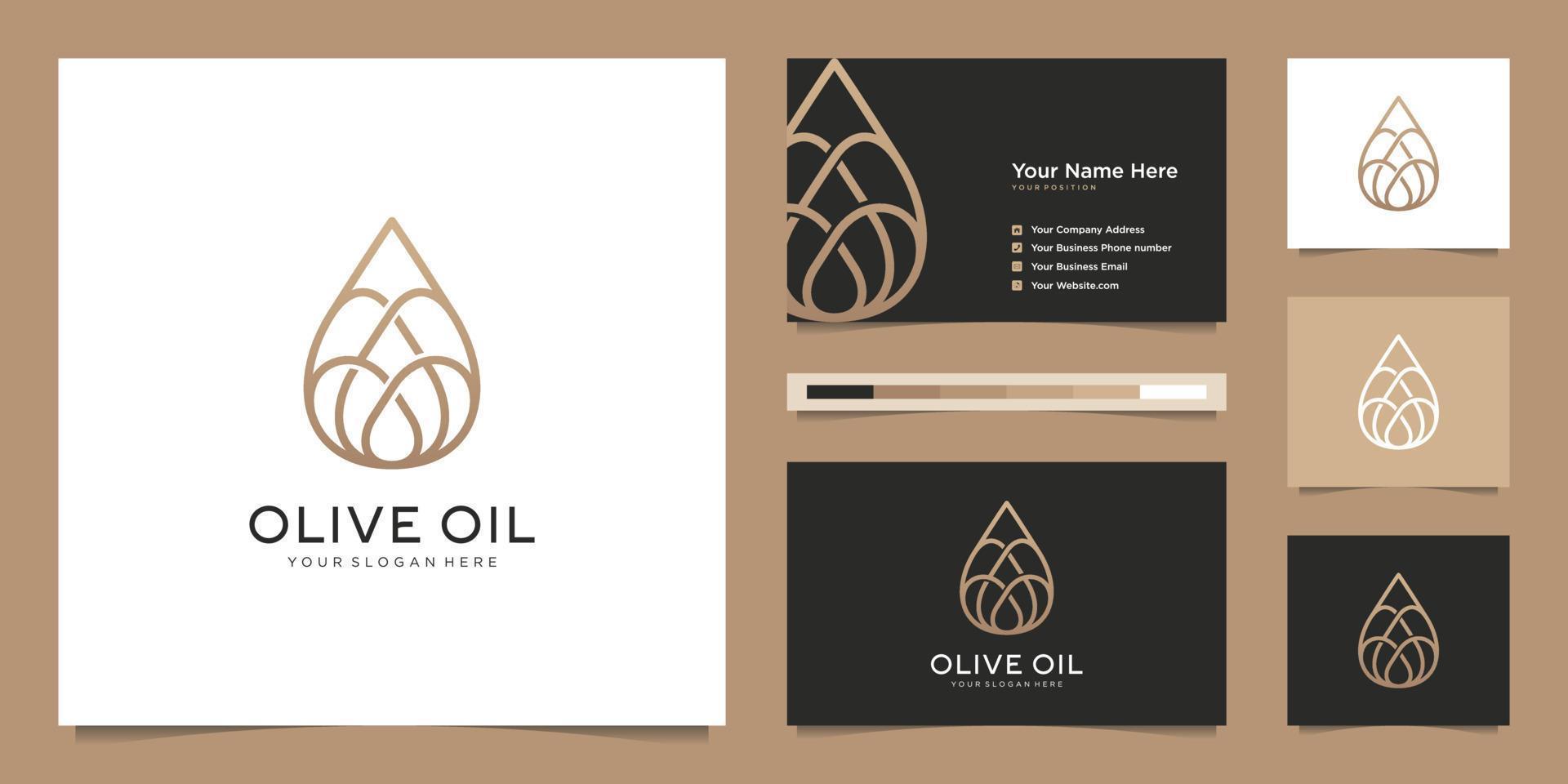 Arte lineal de gotitas de aceite de oliva, símbolos para productos de salón de belleza, cuidado de la piel, cosméticos, yoga y spa. diseño de logotipo de lujo premium y tarjetas de visita. vector