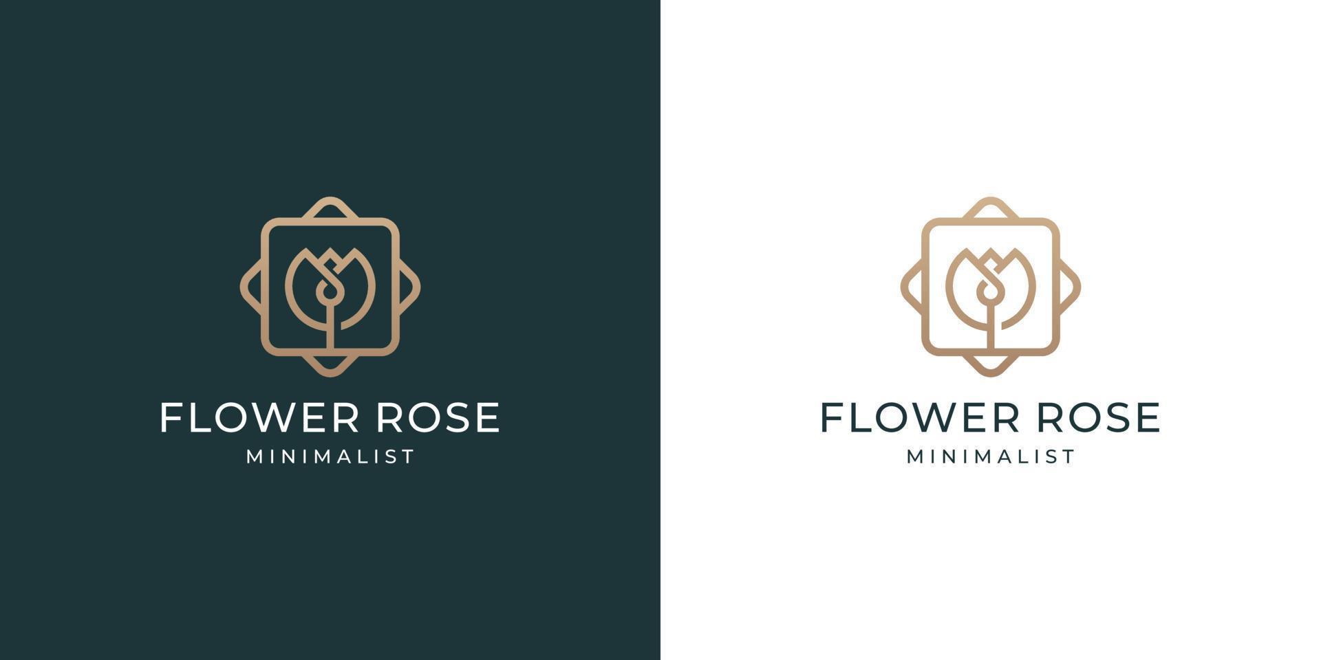 Luxury rose flower logo design with line art style vector