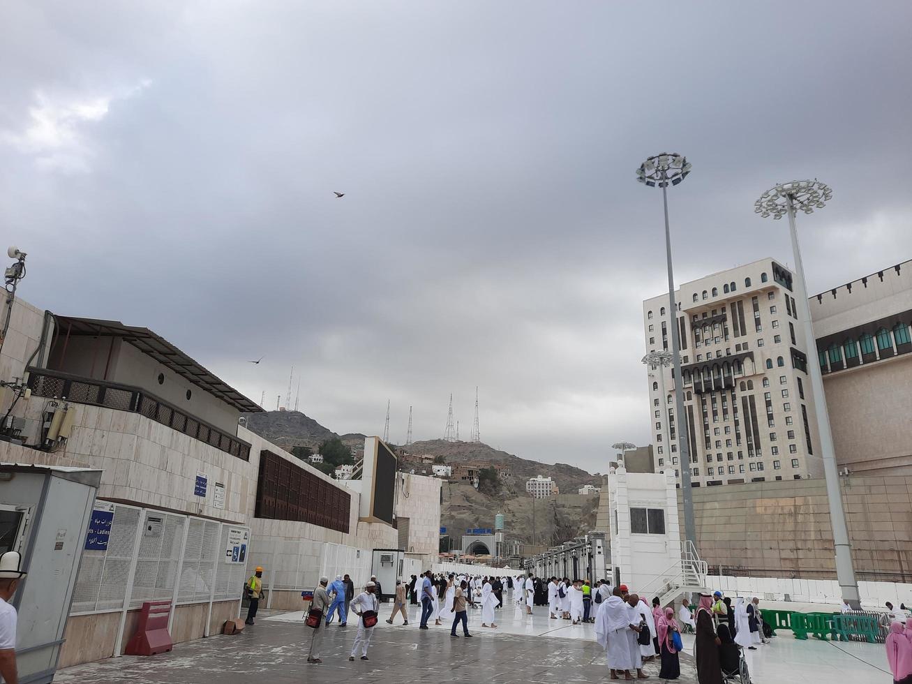Mecca, Saudi Arabia, Jan 2023 - A beautiful view of the outer courtyard of Masjid al-Haram in cloudy weather. photo