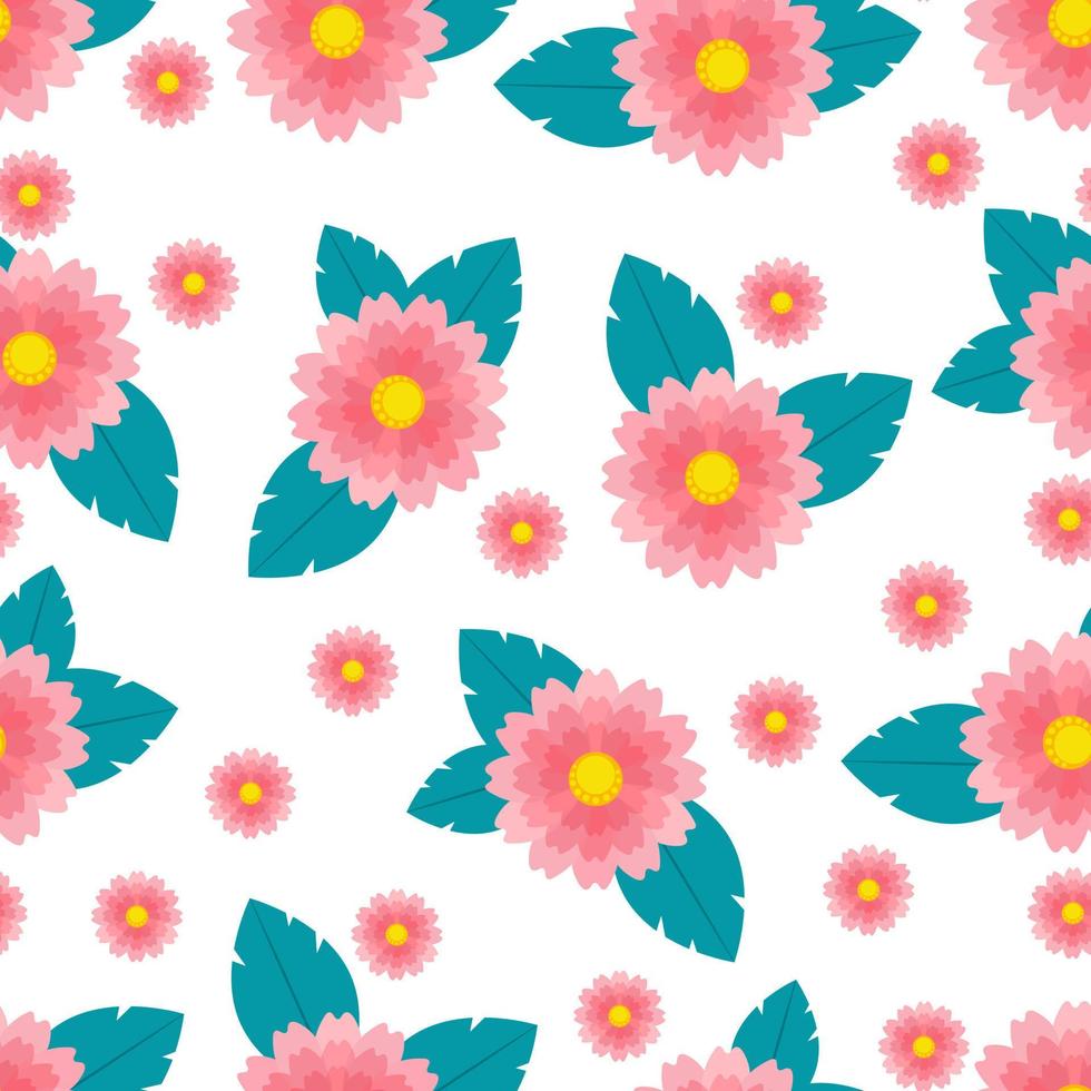 Pink gerberas seamless pattern, Vector pattern with pink flowers and leaves. Print for fabric and textiles