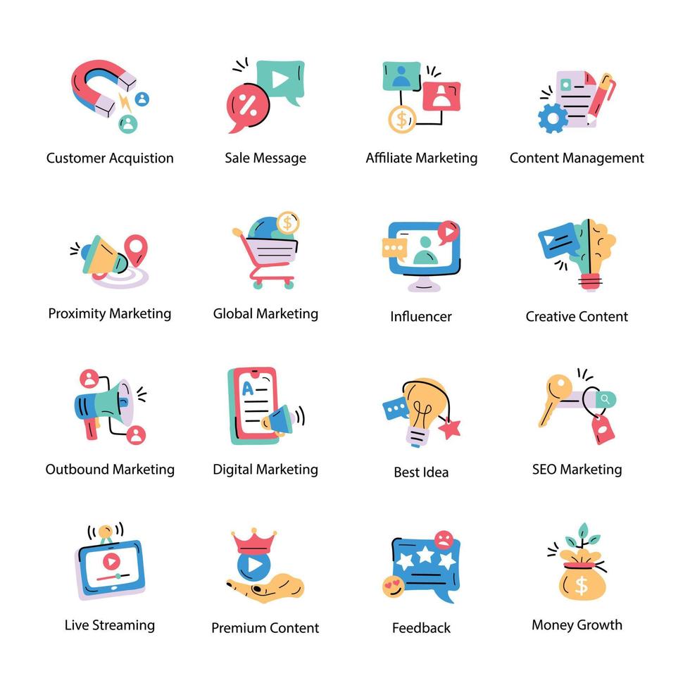 Pack of Social Media Hand Drawn Icons vector