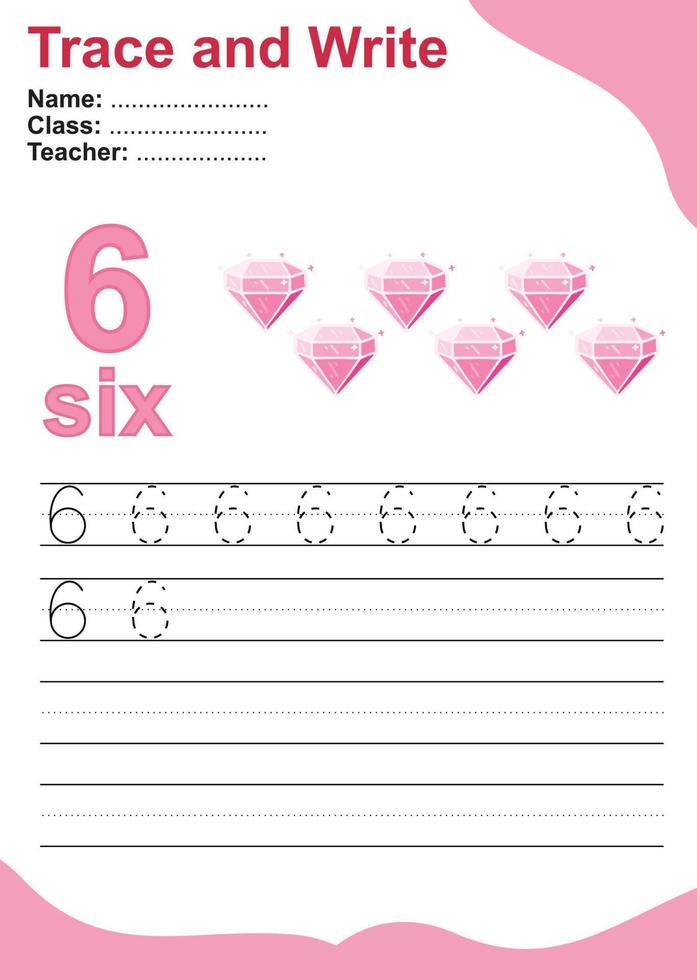 Trace and write number for children. Exercise for children to recognize the number. Educational worksheet for preschool. Valentine theme. Vector file.