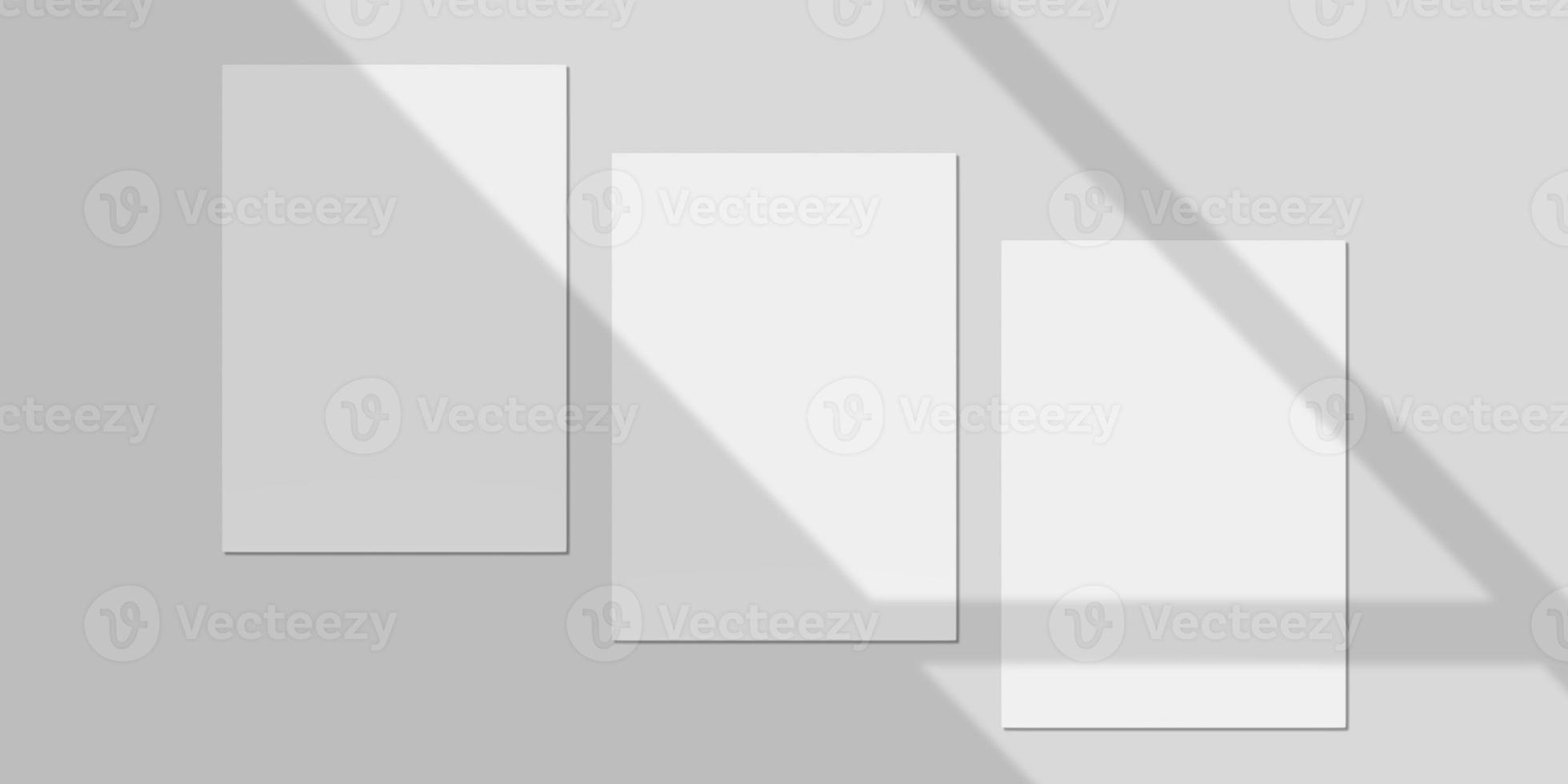 Realistic Blank Paper with Shadow Overlay for Mockup. 3D Render. photo