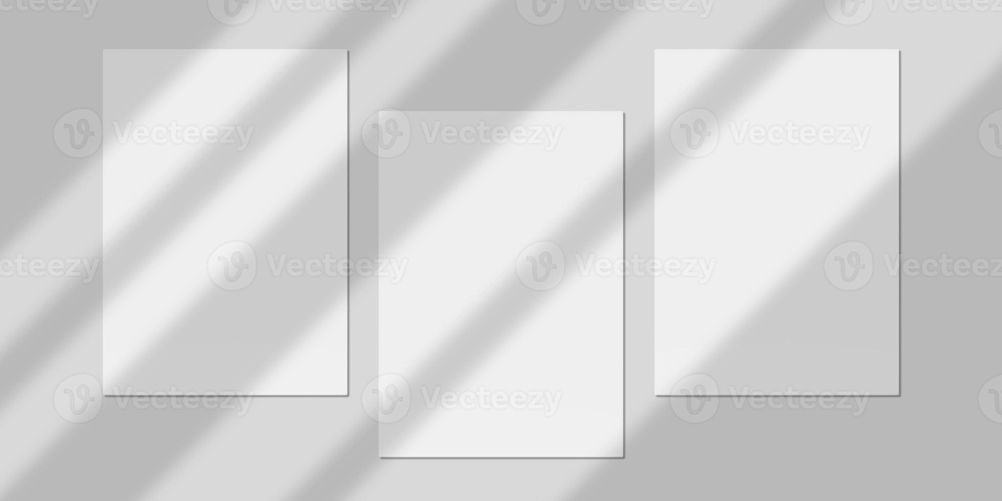 Realistic Blank Paper with Shadow Overlay for Mockup. 3D Render. photo
