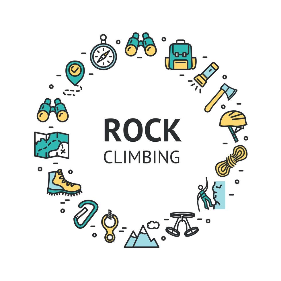 Rock Climbing Round Design Template Contour Lines Icon Concept. Vector