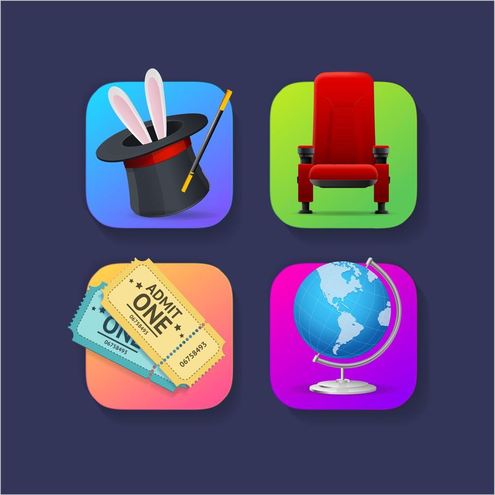 Realistic Detailed 3d Mobile Application Icons Set. Vector