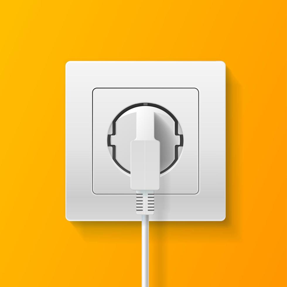 Realistic Detailed 3d Plug inserted in Electrical Outlet. Vector