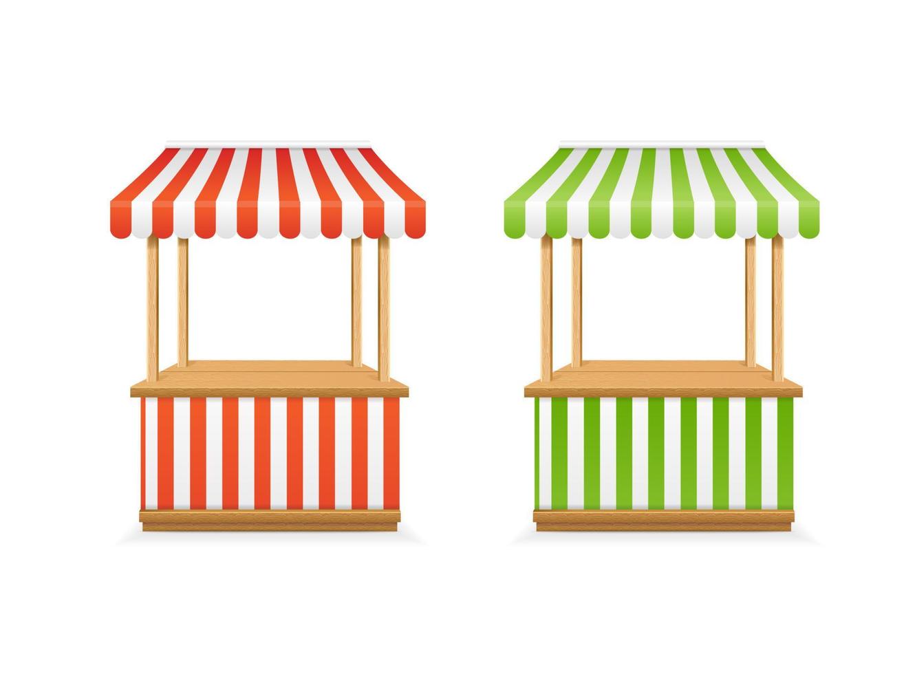 Realistic Detailed 3d Empty Striped Market Stall Set. Vector