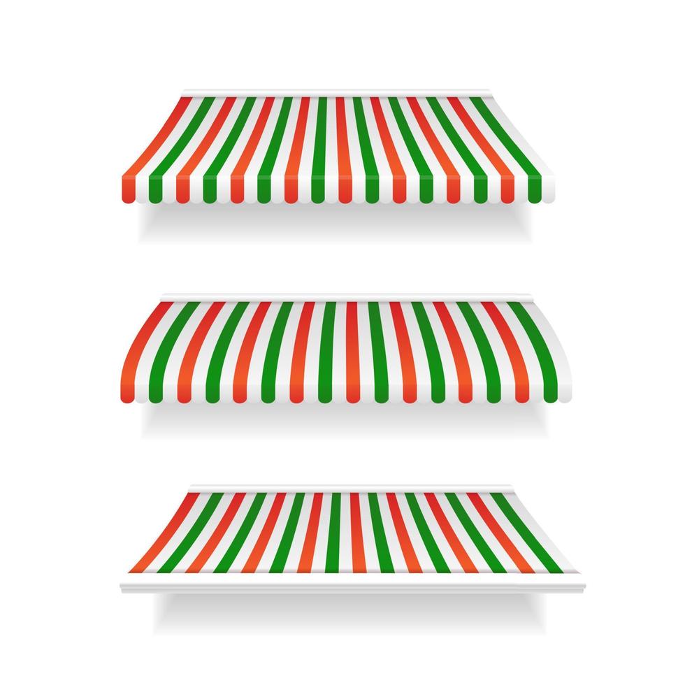 Realistic Detailed 3d Italian Awning Outdoor Tent Set. Vector