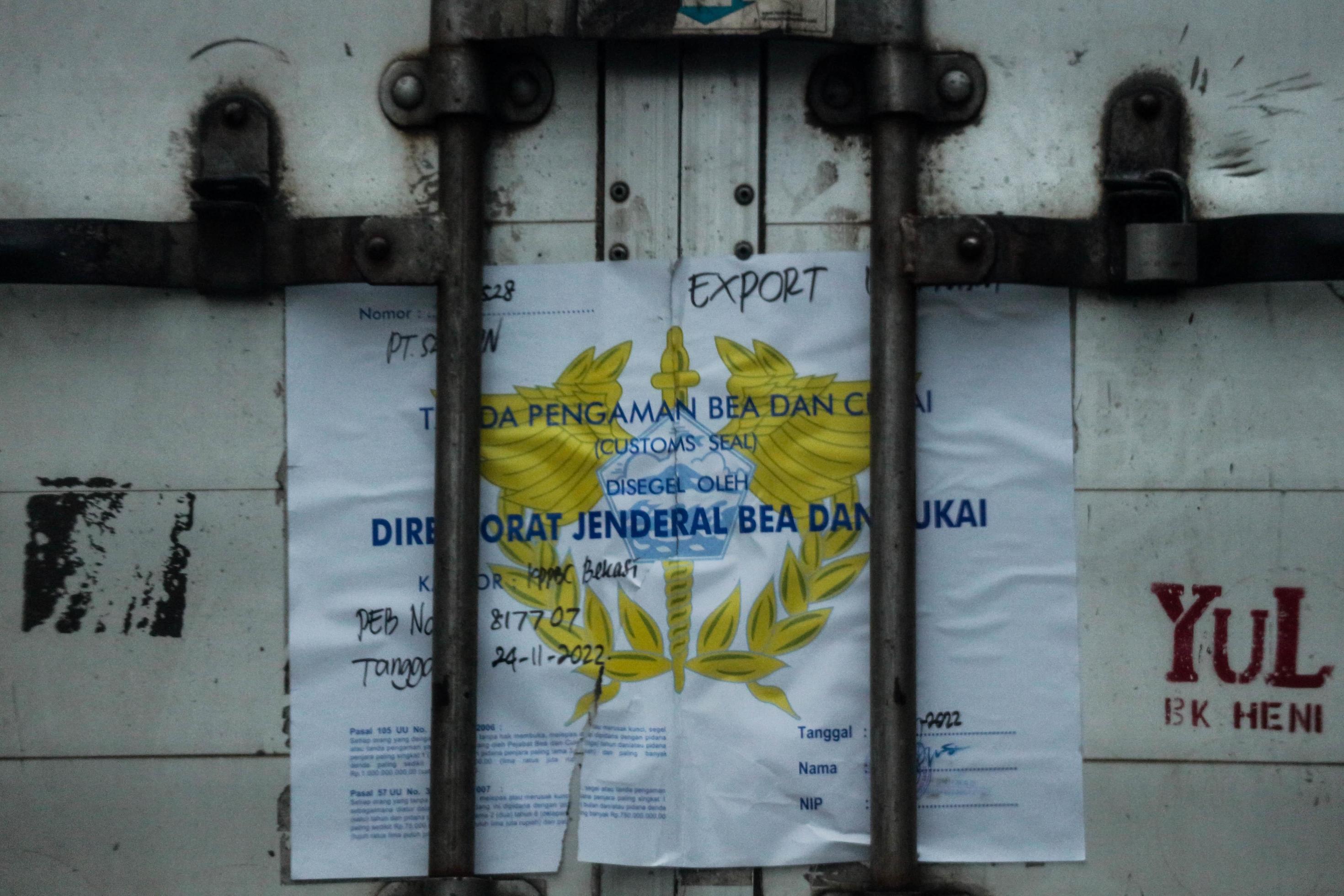 Jakarta, Indonesia in July 2022. A sticker of the customs and excise