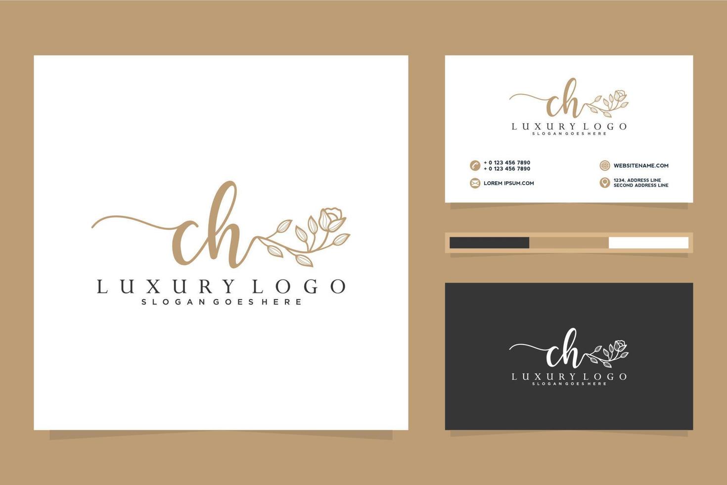 colecciones iniciales de logotipo femenino ch y vector premium de plantilla de tarjeta de visita