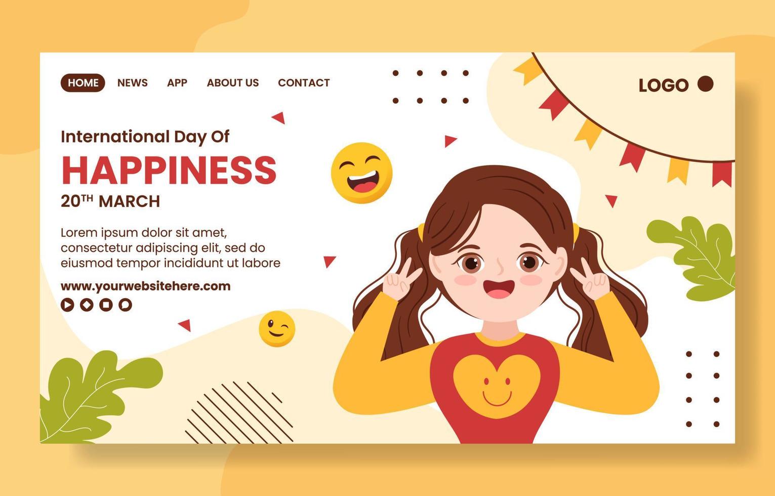 World Happiness Day Social Media Landing Page with Smiling Face Flat Cartoon Hand Drawn Templates Illustration vector
