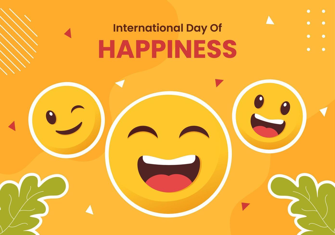 World Happiness Day with Smiling Face Flat Cartoon Background Hand Drawn Templates Illustration vector