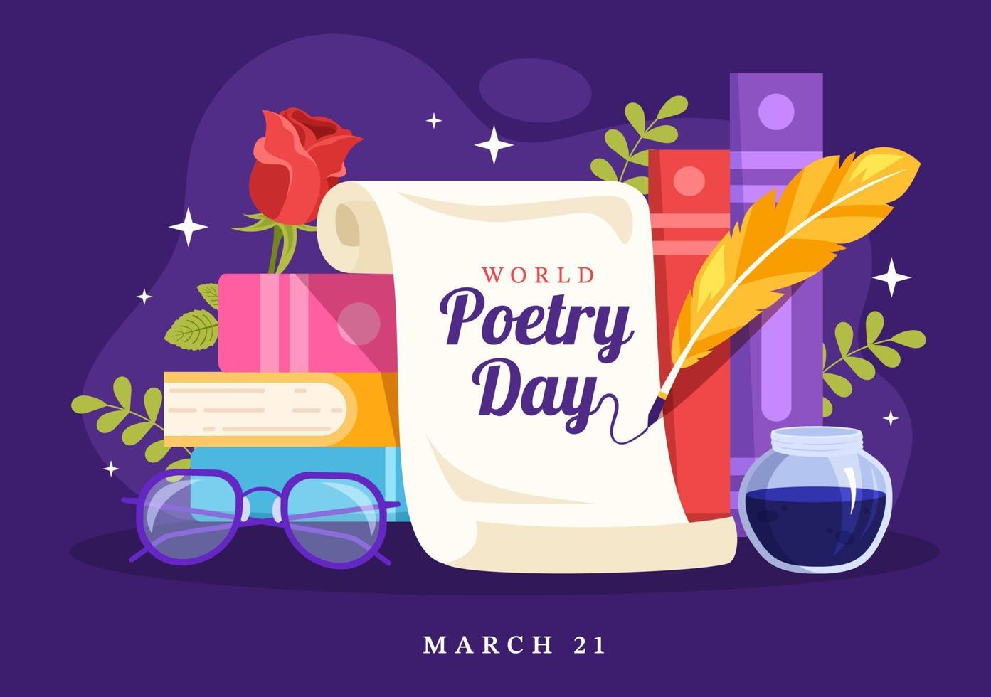 World Poetry Day on March 21 Illustration with a Quill, Paper or Typewriter for Web Banner or Landing Page in Flat Cartoon Hand Drawn Templates vector