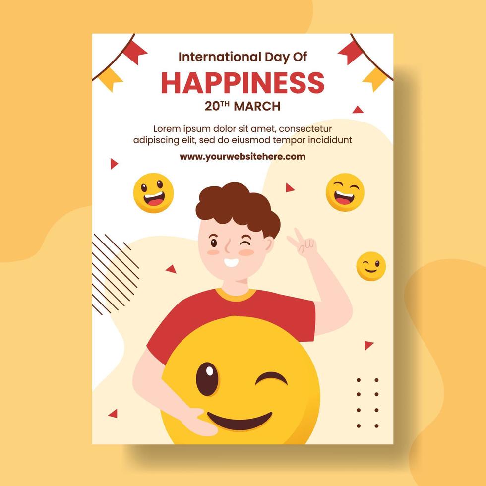 World Happiness Day Vertical Poster with Smiling Face Flat Cartoon Hand Drawn Templates Illustration vector