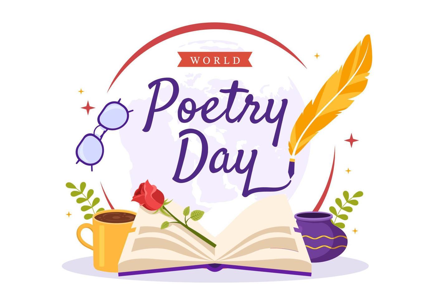 día mundial de la poesía el 21 de marzo ilustración con una pluma, papel o máquina de escribir para banner web o página de inicio en plantillas planas dibujadas a mano de dibujos animados vector