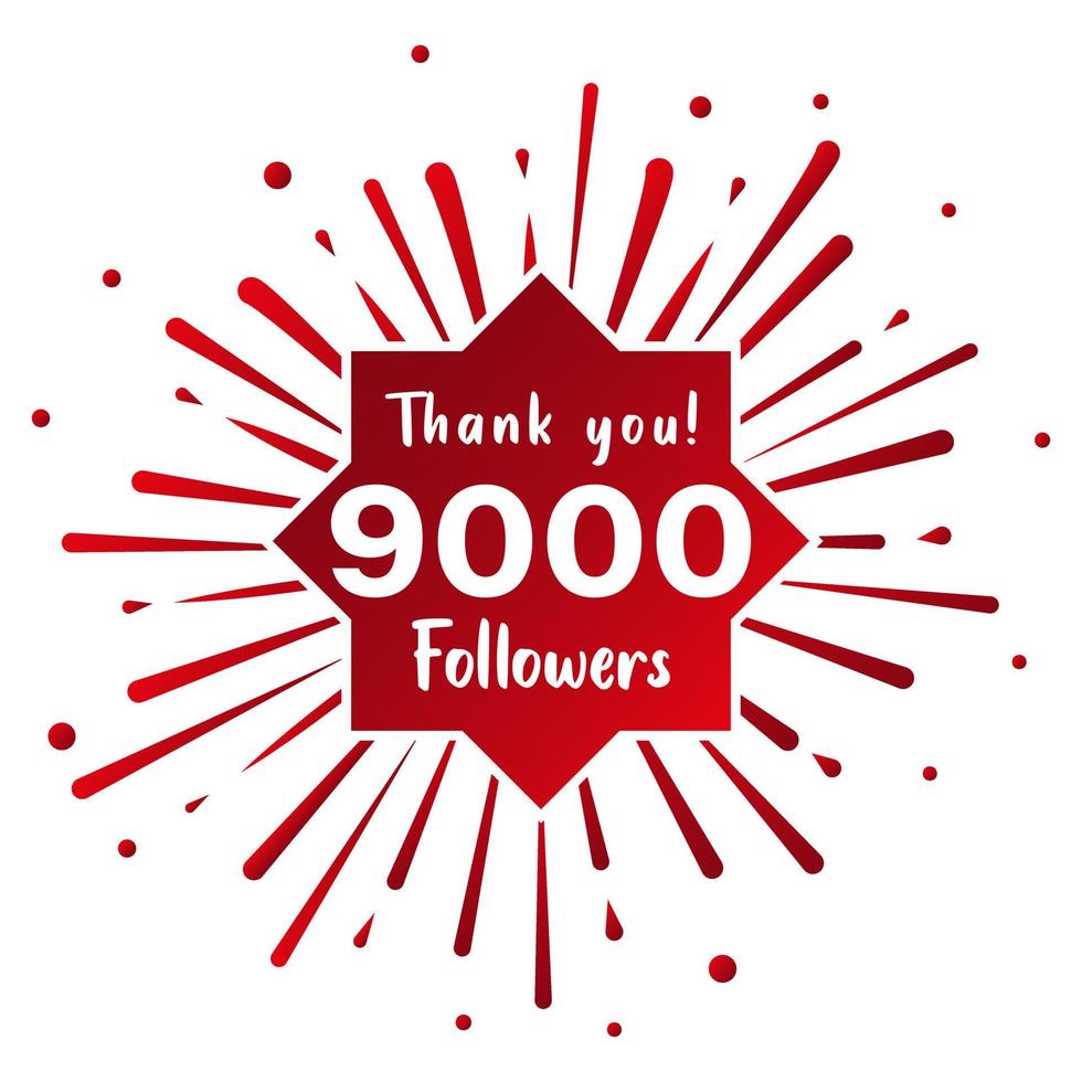 Thank you 9000 followers. Social media concept. 9k followers celebration template. Vector design