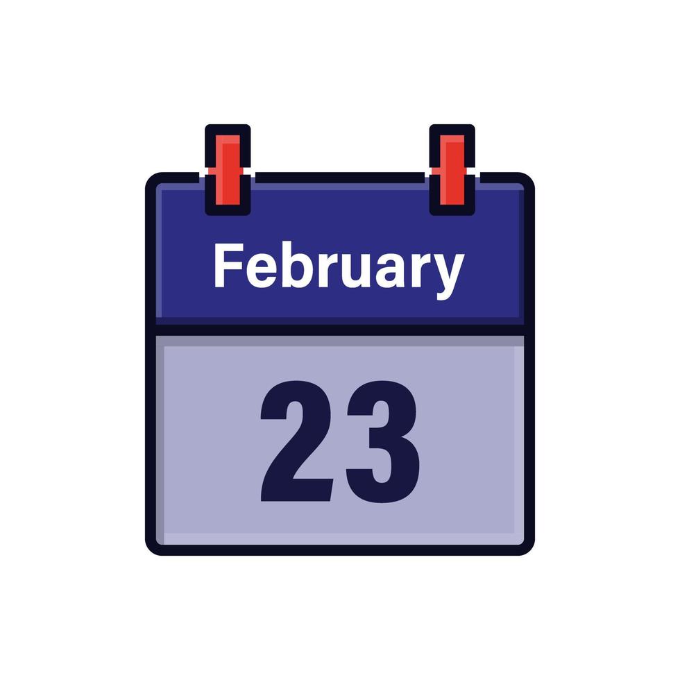 February 23, Calendar icon. Day, month. Meeting appointment time. Event schedule date. Flat vector illustration.