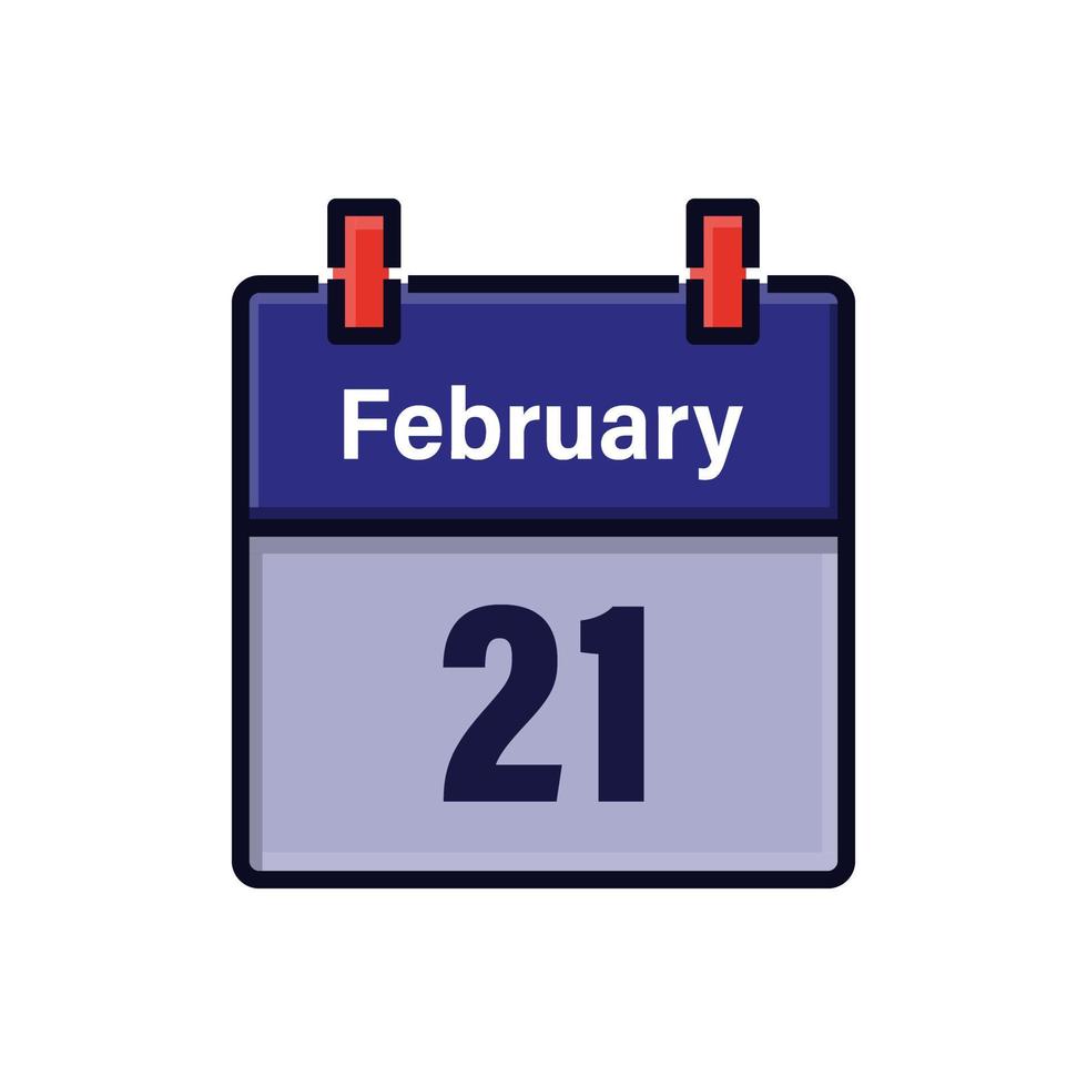 February 21, Calendar icon. Day, month. Meeting appointment time. Event schedule date. Flat vector illustration.