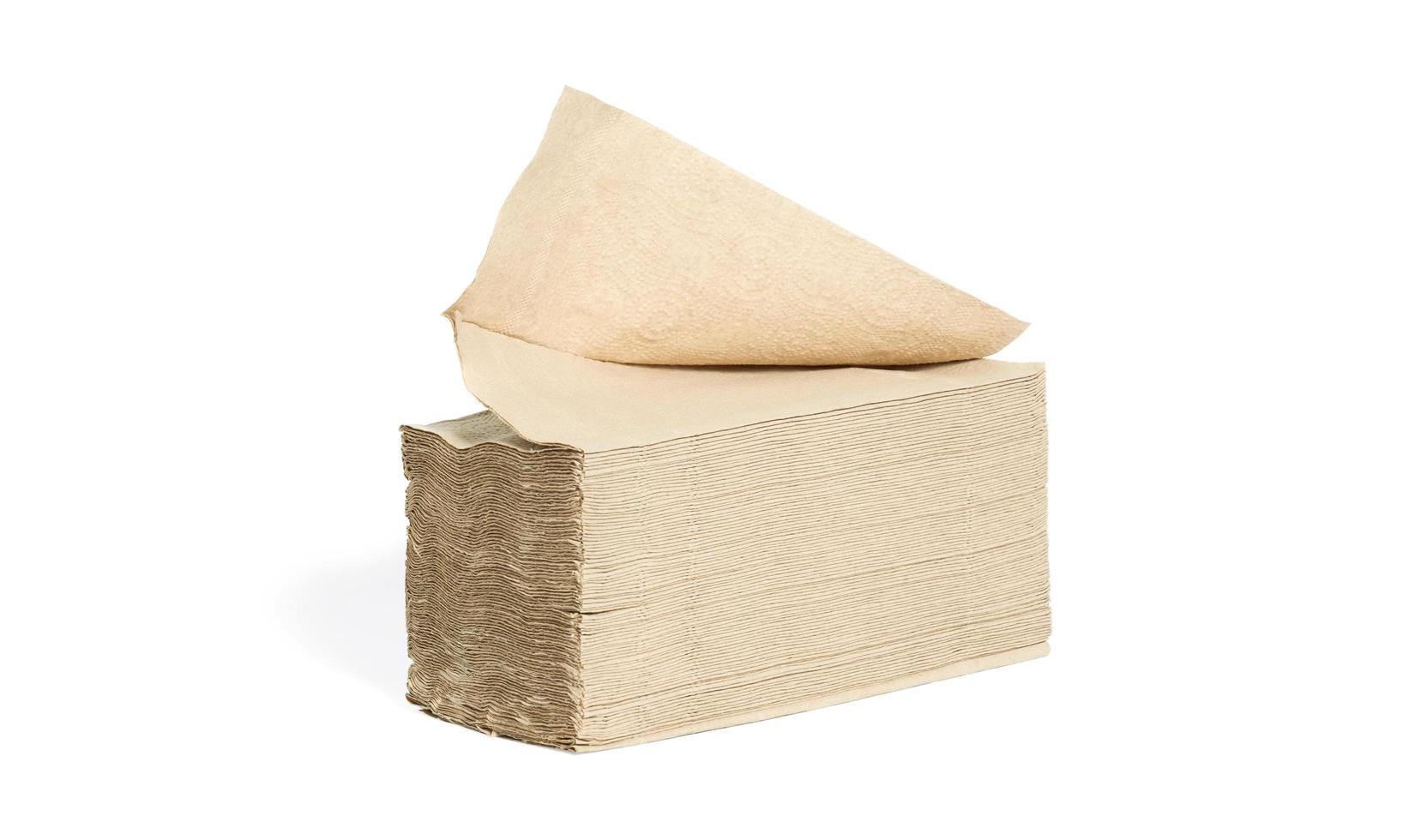 light brown tissue paper in layers Wipes clean, stacked in layers, on a white background. photo