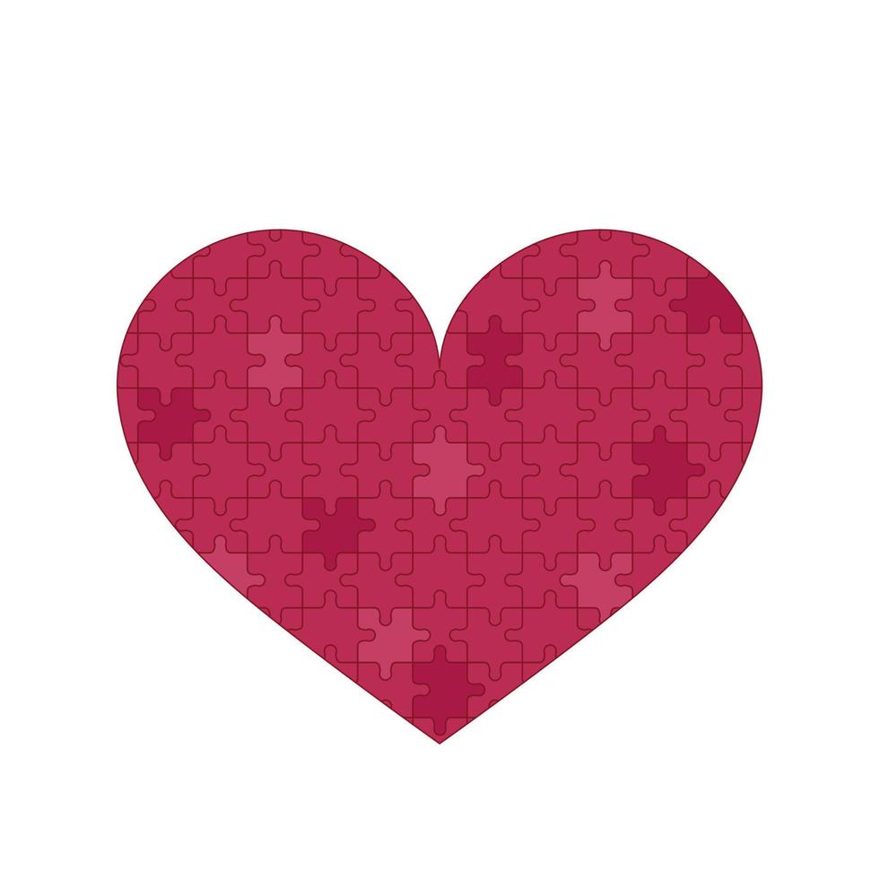 Creative heart puzzle. Isolated vector illustration of flat viva magenta color heart on white background