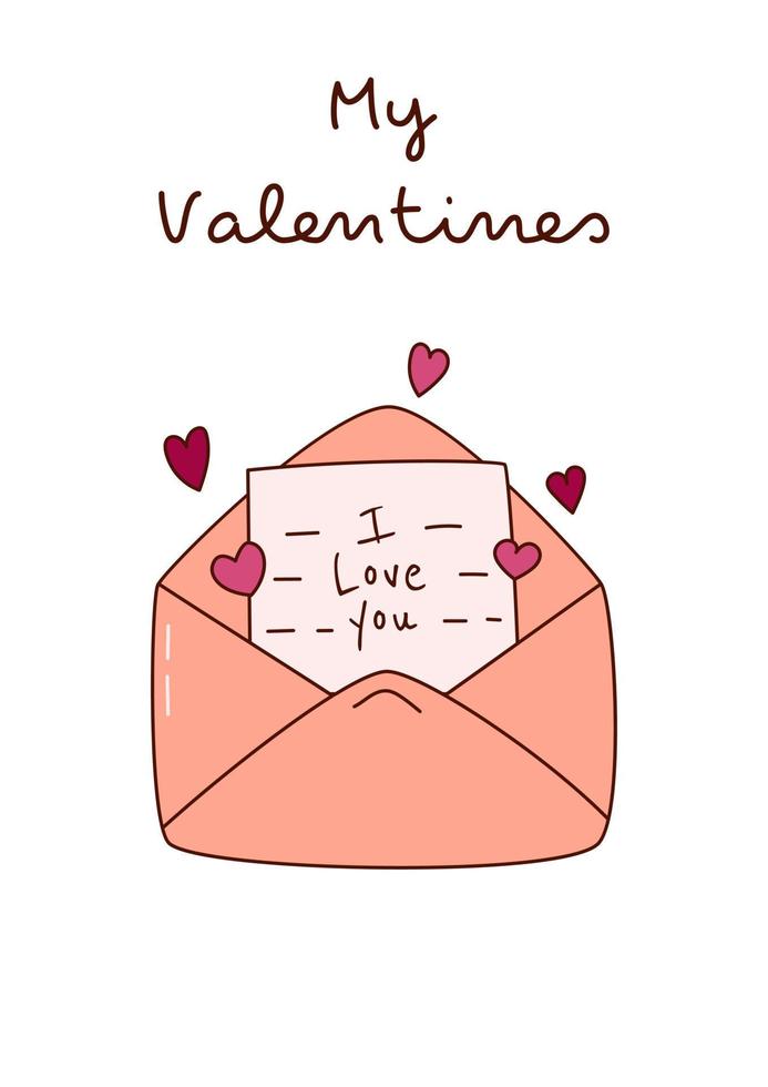 Valentine's Day greeting card with a love letter. Vector illustration