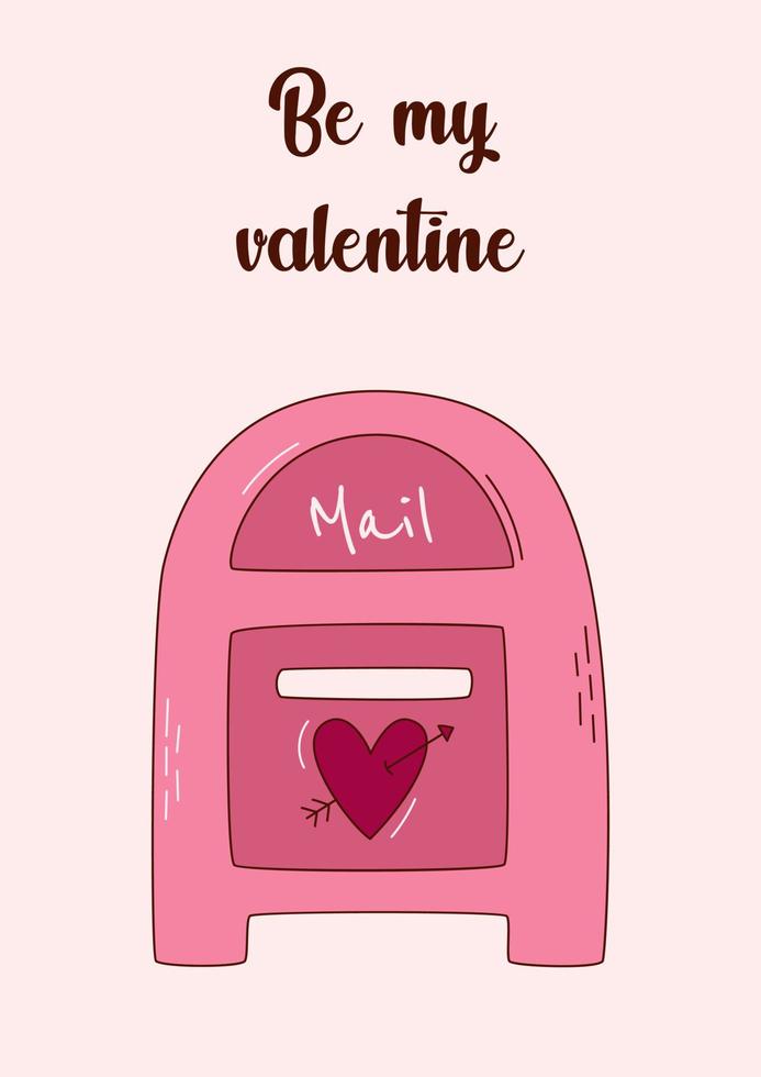 tarjeta de felicitación del día de san valentín con un buzón para cartas de amor. ilustración vectorial vector