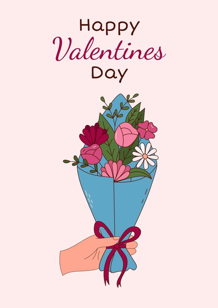 Hand drawn set of bouquets of flowers for Valentine day. Design elements for posters, greeting cards, banners and invitations. vector