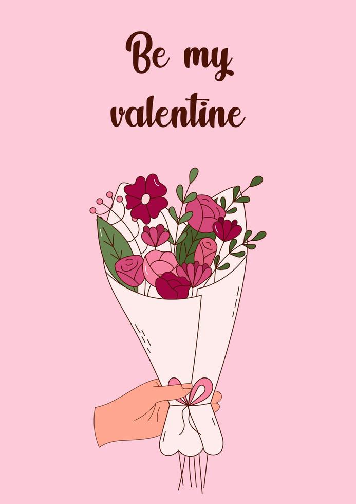 Hand drawn set of bouquets of flowers for Valentine day. Design elements for posters, greeting cards, banners and invitations. vector