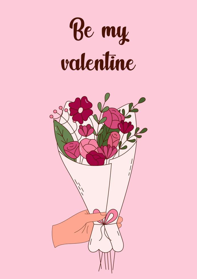 conjunto dibujado a mano de ramos de flores para el día de san valentín. elementos de diseño para carteles, tarjetas de felicitación, pancartas e invitaciones. vector