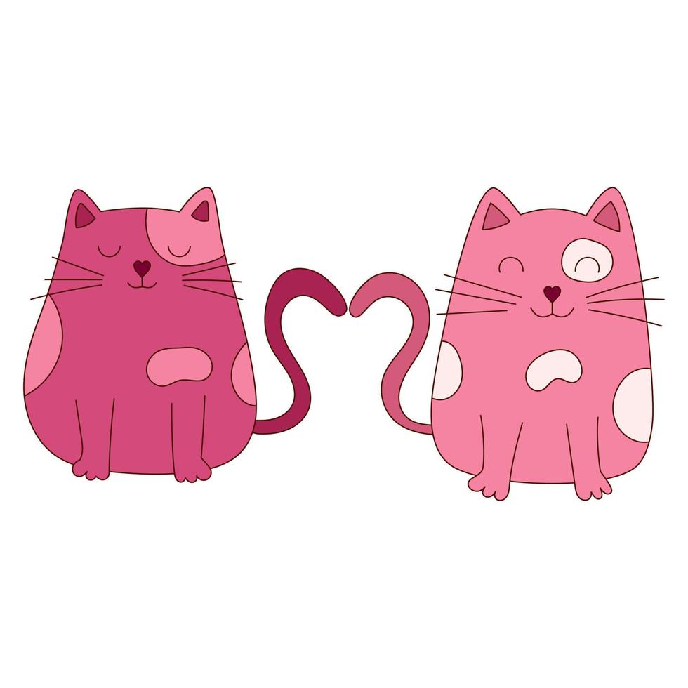 Hand drawn two loving cats for Valentine day. Design elements for posters, greeting cards, banners and invitations. vector
