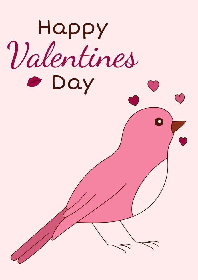 Valentine's Day greeting card with bird and hearts. Vector illustration.