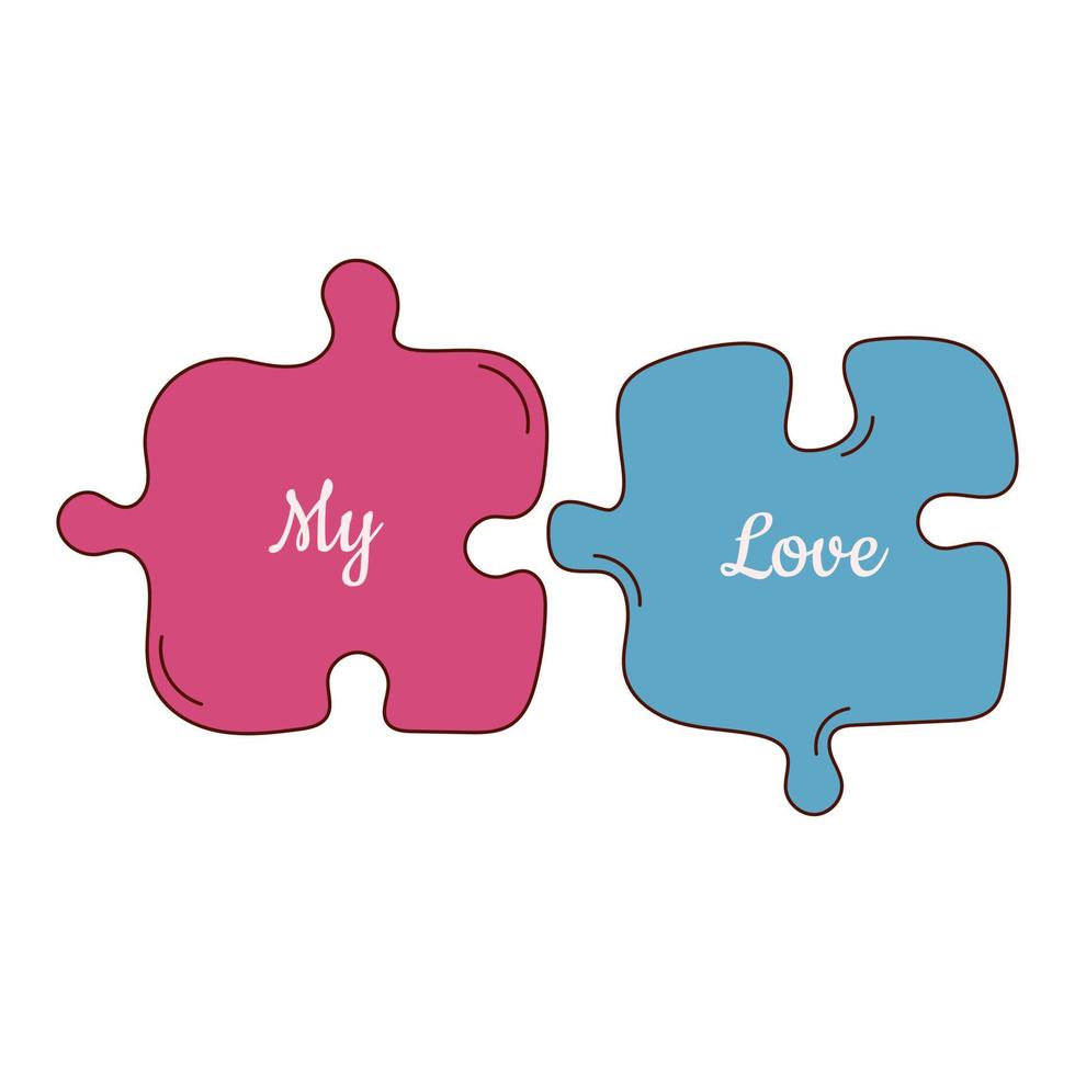 Hand drawn puzzles for Valentine day. Design elements for posters, greeting cards, banners and invitations. vector