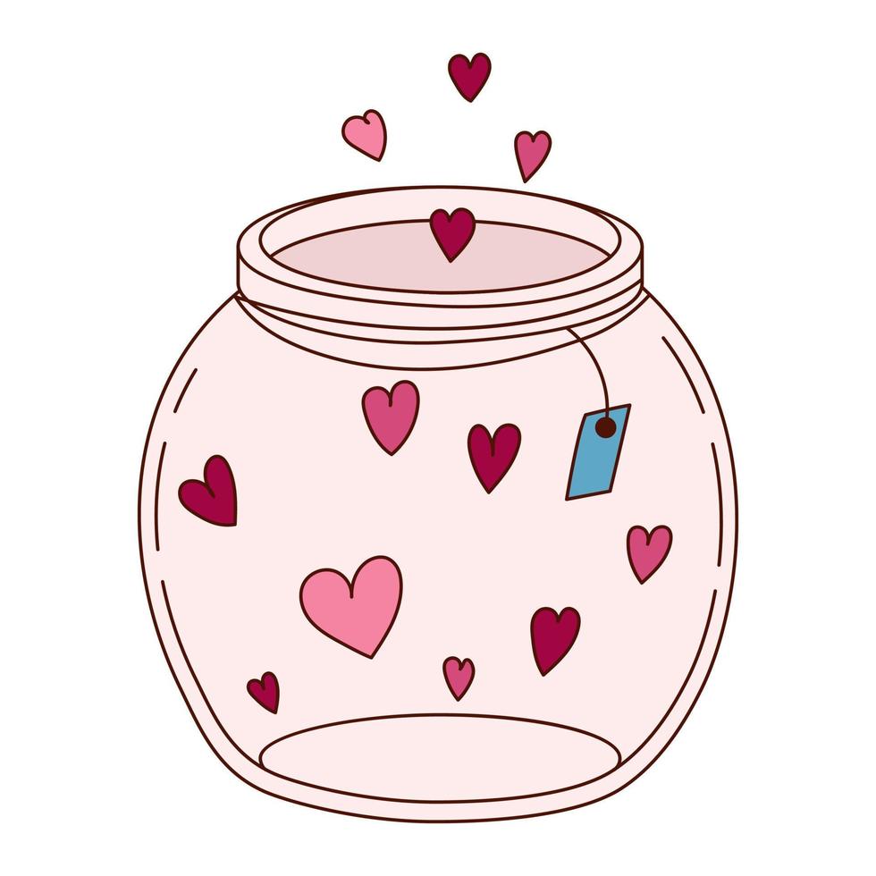 tarro dibujado a mano y corazones para el día de san valentín. elementos de diseño para carteles, tarjetas de felicitación, pancartas e invitaciones. vector