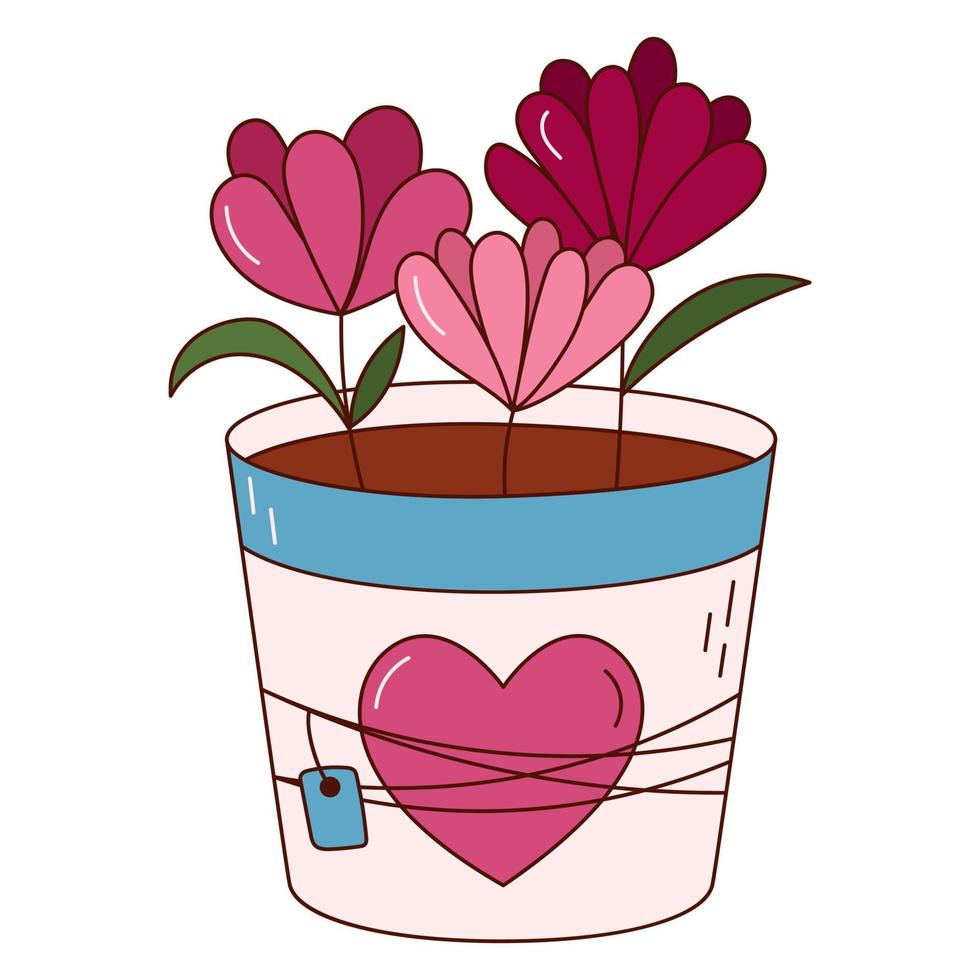 Hand drawn flowers in a pot for Valentine day. Design elements for posters, greeting cards, banners and invitations. vector