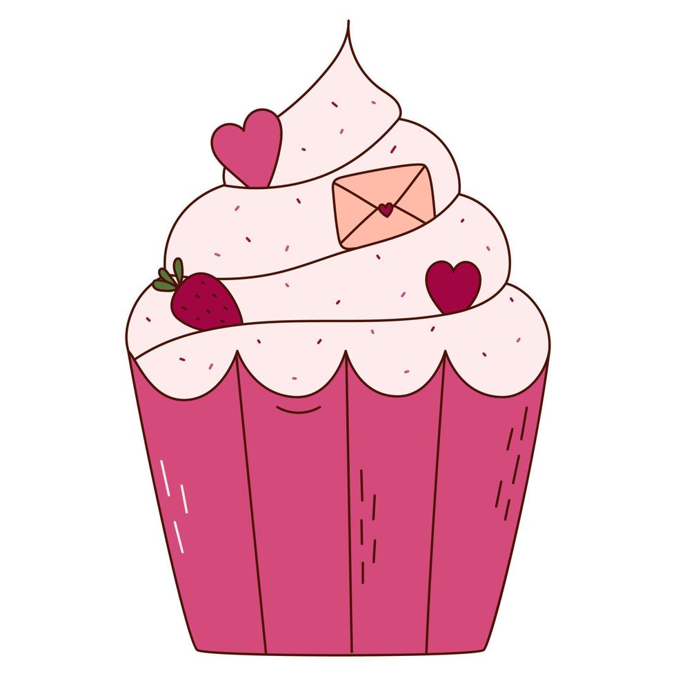 cupcake dibujado a mano para el día de san valentín. elementos de diseño para carteles, tarjetas de felicitación, pancartas e invitaciones. vector