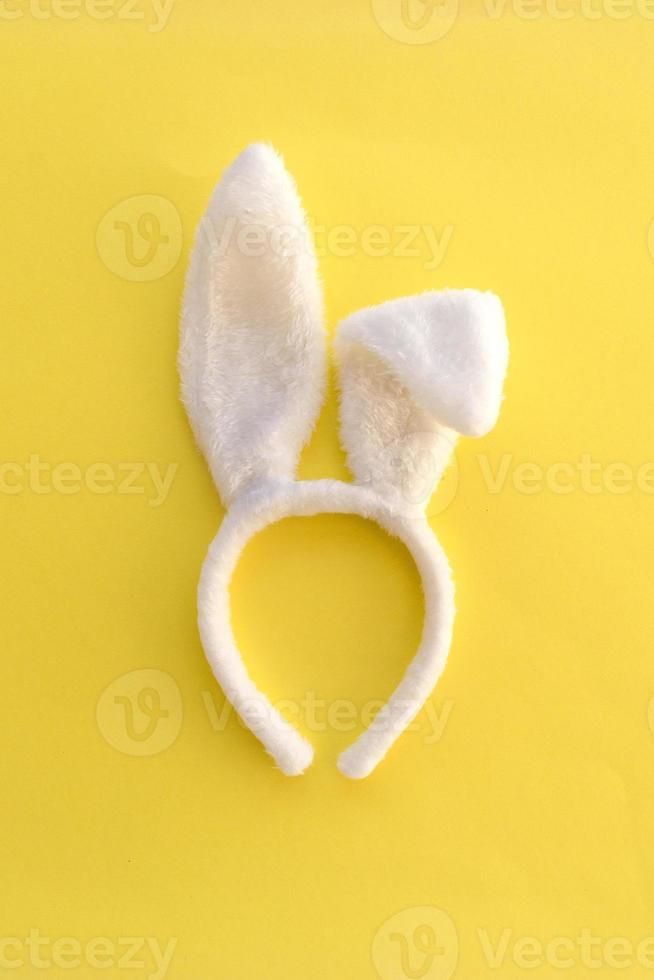 Happy Easter holiday concept, bunny ear on yellow background. photo