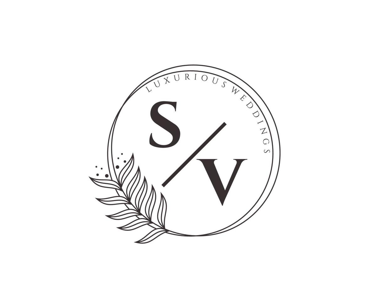 SV Initials letter Wedding monogram logos template, hand drawn modern minimalistic and floral templates for Invitation cards, Save the Date, elegant identity. vector